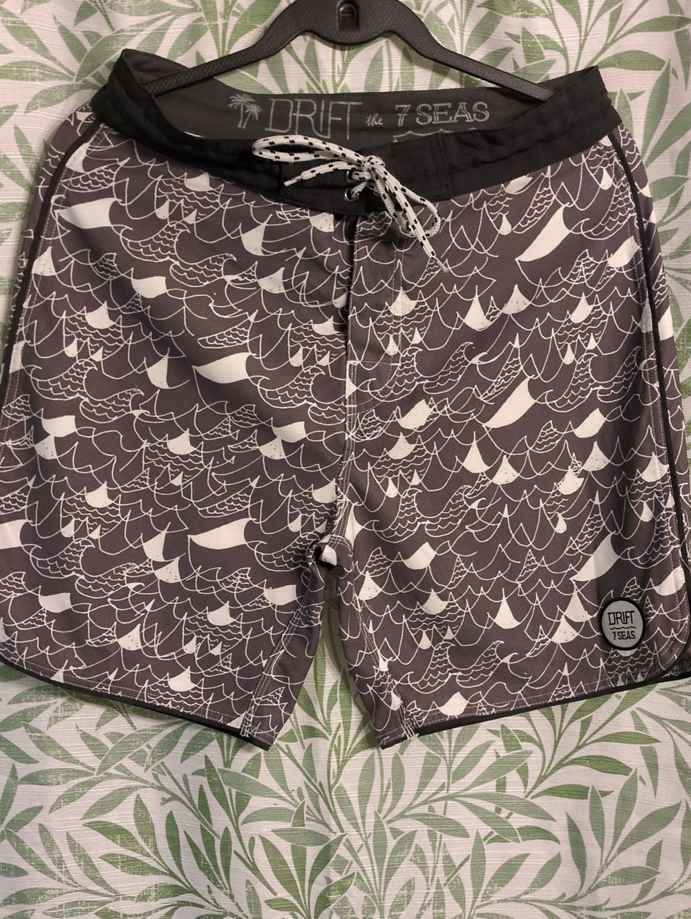 DRIFTWOOD Gray and White Wave Print Men's Swim Board Shorts